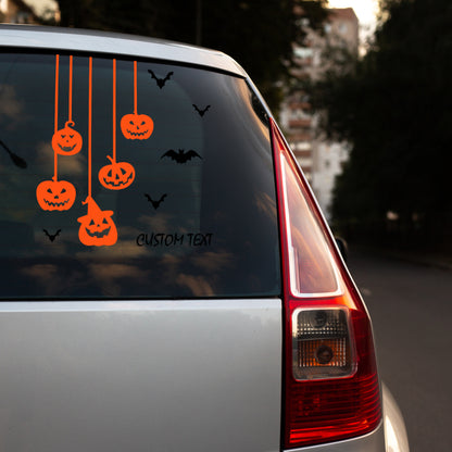 Custom Text for Halloween Window Decals with Pumpkins and Bats Window Decor - Happy Halloween Cafe Window Sticker of Pumpkins and Bats