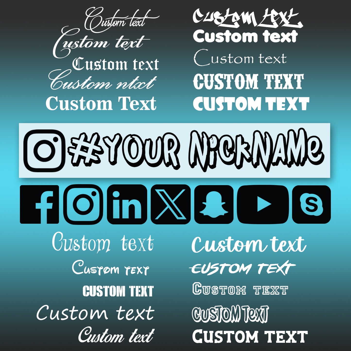 Personalized  Social Media Vinyl Decals - Custom Fonts Vinyl Lettering Sticker - Personal Social Networks Decal