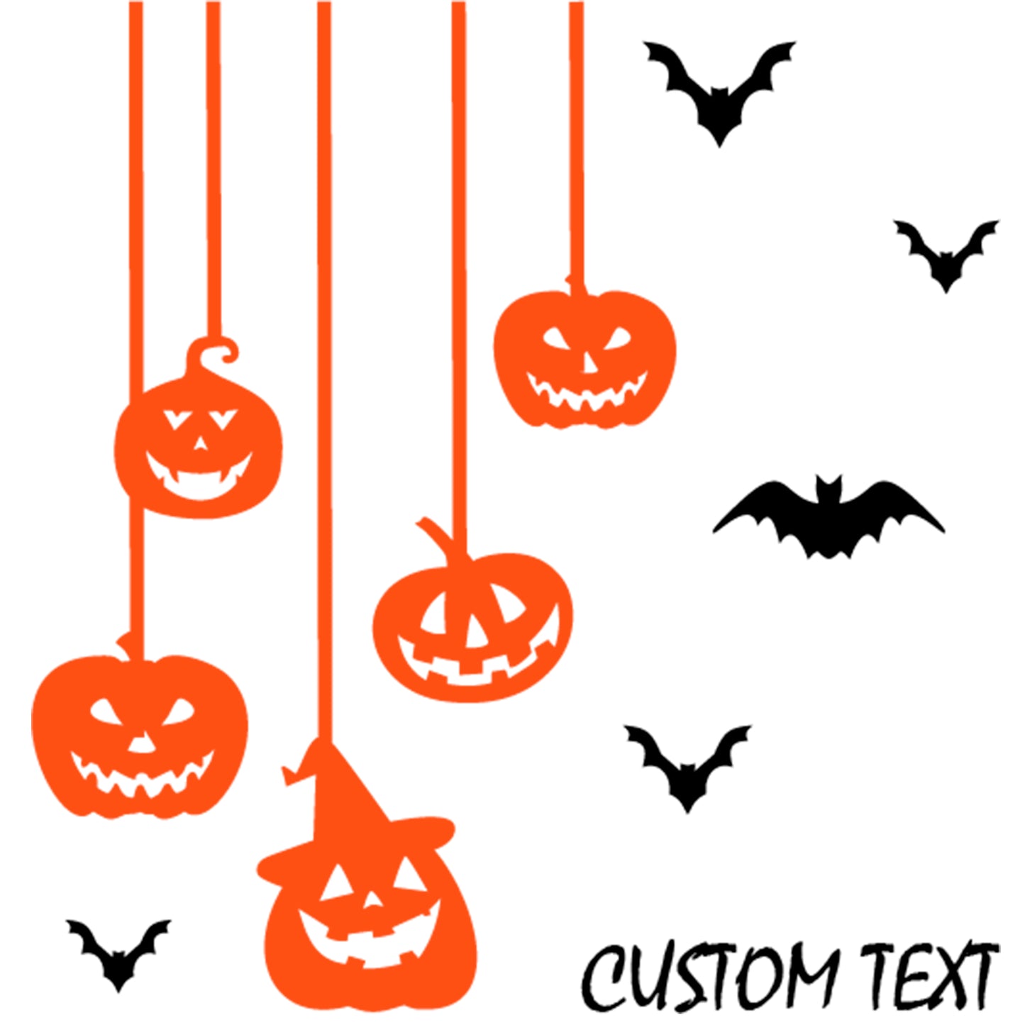 Custom Text for Halloween Window Decals with Pumpkins and Bats Window Decor - Happy Halloween Cafe Window Sticker of Pumpkins and Bats