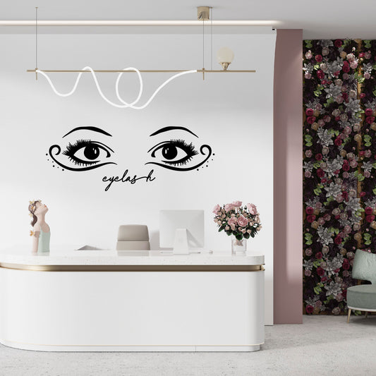 Wall Decal Charming Eyes and Eyebrows with Pattern and Text Personalized Decal for Beauty Salon and Girls Room - Wall Sticker for Bedroom