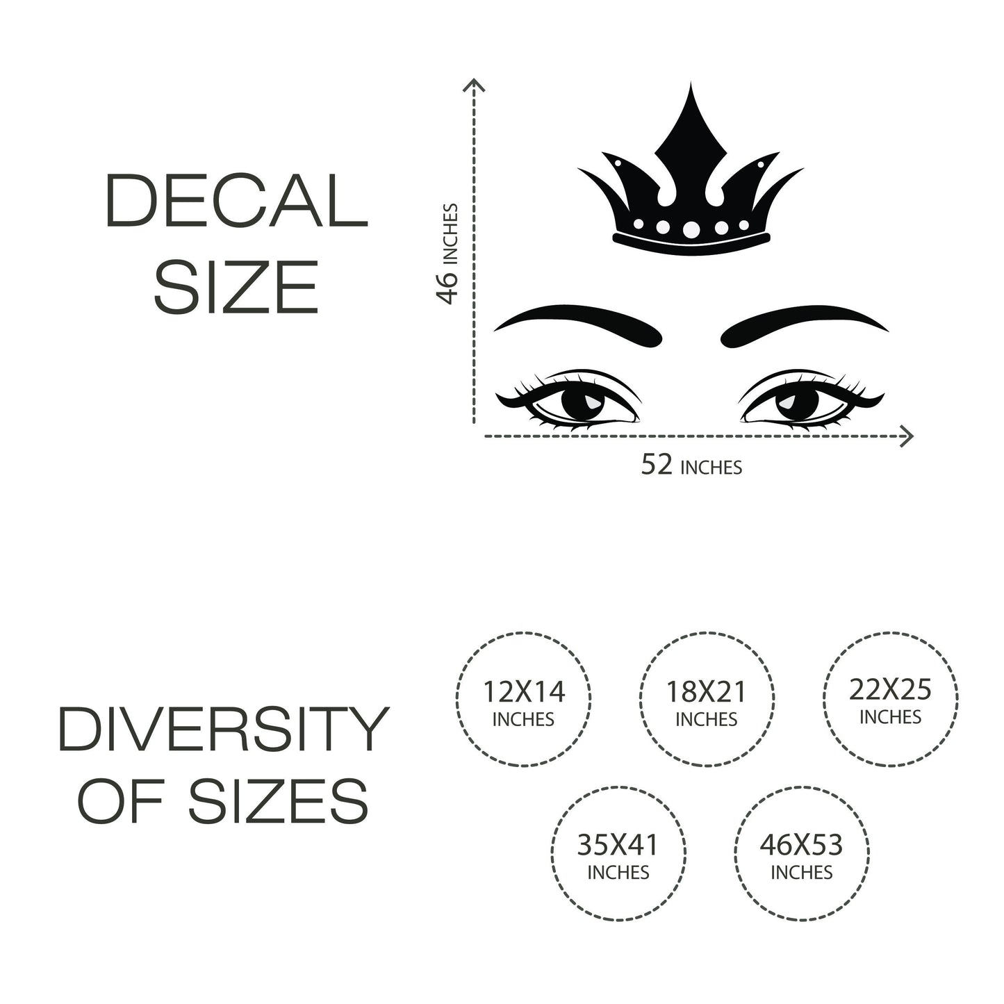 Wall Decal Vinyl Eyes and Crown - Vinyl Sticker Great for Makeup Area, Spa, Removable Sticker