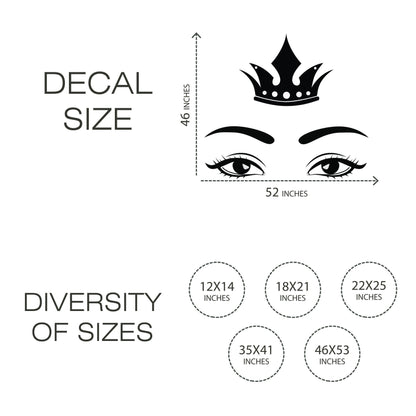 Wall Decal Vinyl Eyes and Crown - Vinyl Sticker Great for Makeup Area, Spa, Removable Sticker