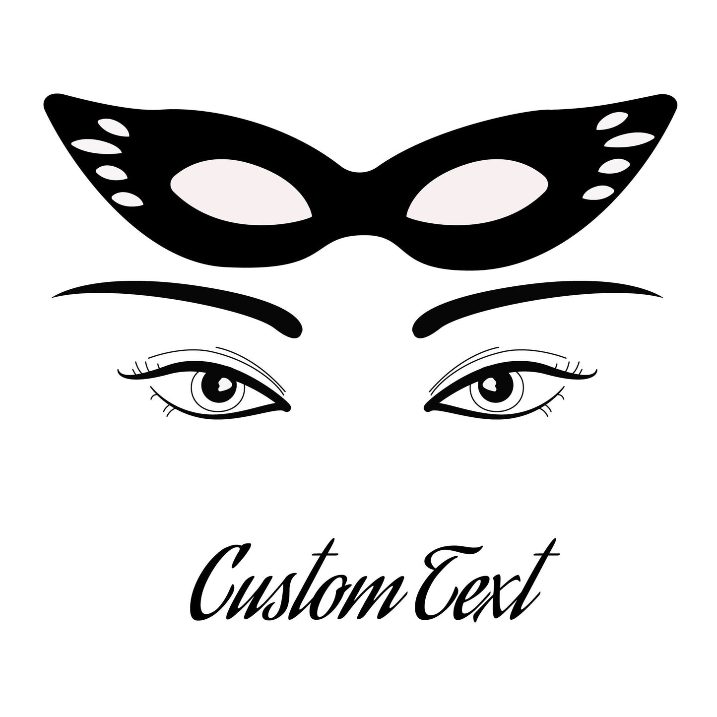 Wall Sticker Eyes with Carnival Mask and Custom Text - Great for Beauty Salon and Girls Room - Wall Sticker for Makeup Studio