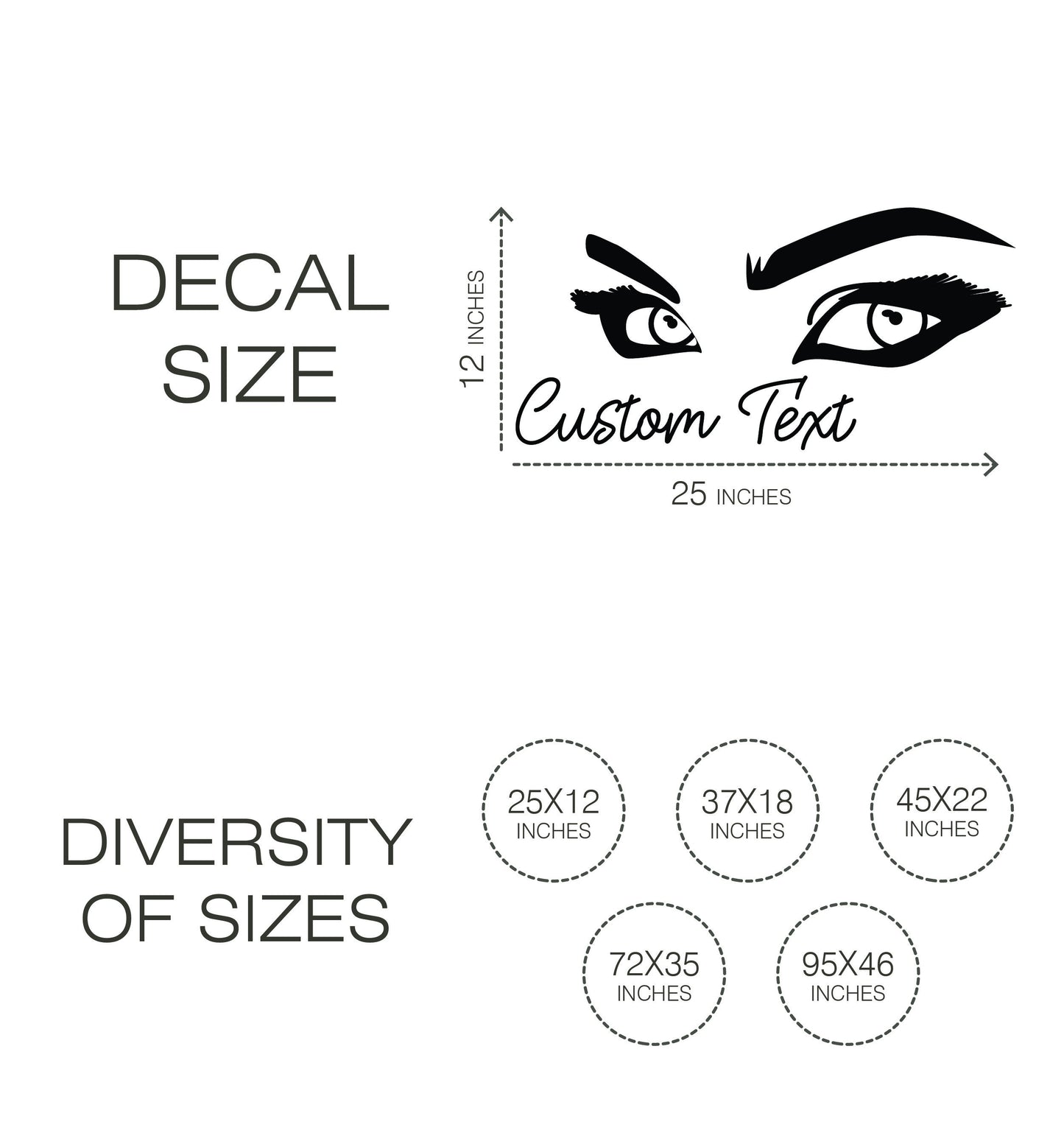 Wall Sticker Stylish Women's Pretty Eyes with Customize Text or Own Name - Decor Sticker for Bedroom, Makeup