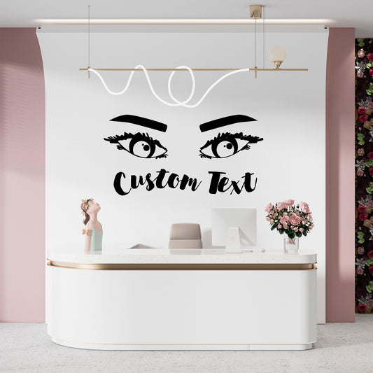 Cool Fashion Eyes and Eyebrows Decal with Personalized Text - For decorating bedroom, living room, women's room - Suitable for Spa, Office