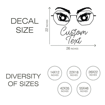 Wall Decal Eyes in Glasses with customizable text - Vinyl Stickers for Home, Beauty Elephant, Optics Store - Trendy decal for girls room