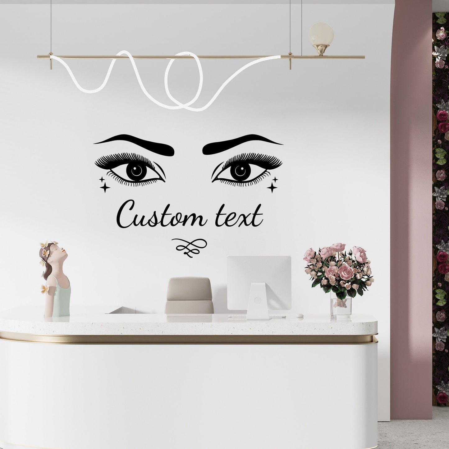 Wall Decal Beautiful Styling and Brows for Beauty Salon, Spa Salon with Text Customization - Great for Woman Bedroom Decor