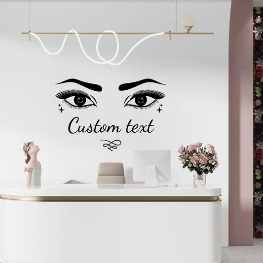 Wall Decal Beautiful Styling and Brows for Beauty Salon, Spa Salon with Text Customization - Great for Woman Bedroom Decor