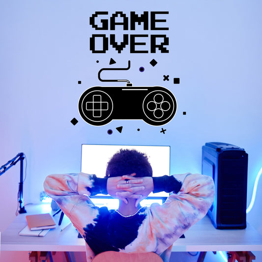 Game Over Wall Vinyl Decal - Room Decor For Gamers - Gaming Stickers For Boys Room Wall Decor - Gaming Decals - Custom Wall Decal For Teens