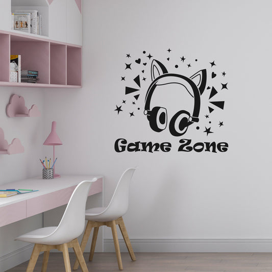 Gamer Girl Room Decor - Game Zone Teenager Wall Vinyl Sticker - Vinyl Wall Decal Game Headphones - Wall Sticker For Kids Room