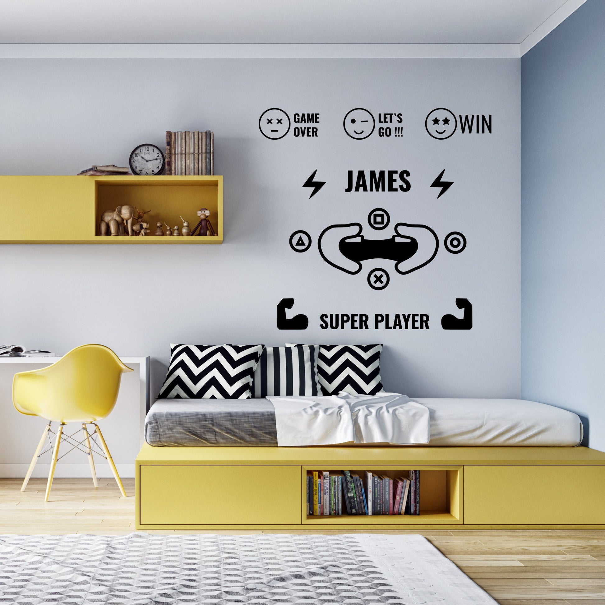 Personalized Wall Vinyl Decal - Kids Computer Games Room Decor - Gamepad Joystick Wall Vinyl Sticker - Room Art Decor For Gamers