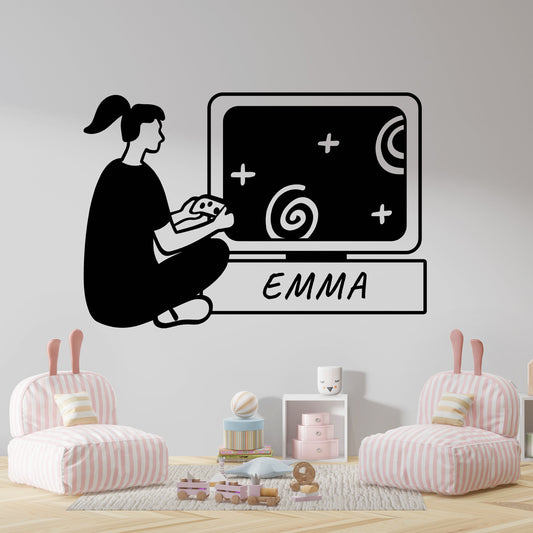 Child Custom Wall Decal Sticker - Name Stickers For Kids Personalized Wall - Girl Gamer Wall Vinyl Decal -Teenager Room