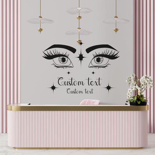 Beautiful Arabic Style Eyes and Eyebrows with Stars and Custom Text - Vinyl Wall Decal for Girls Room, Bedroom,Beauty Salon,Decal for Window