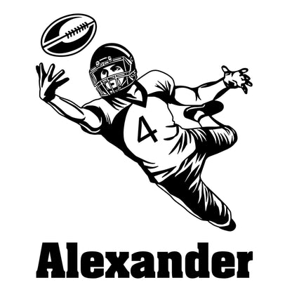 Football Player Action Vinyl Decal - Custom Your Own Name And Number