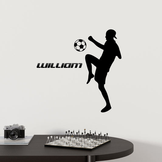 Soccer Player With Ball - Personalized Sport Wall Sticker for Boys and Teenagers Bedroom - Customized Boy Name Decal - Home Decor