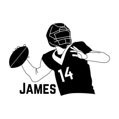 Football Player With Personalized Name and Number Wall Decal