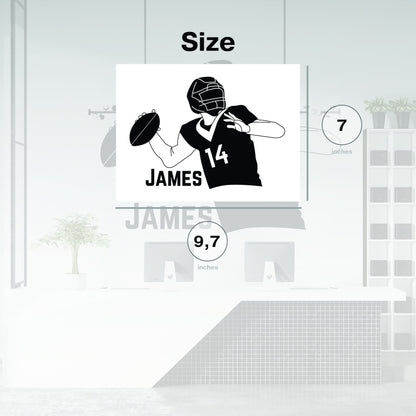 Football Player With Personalized Name and Number Wall Decal