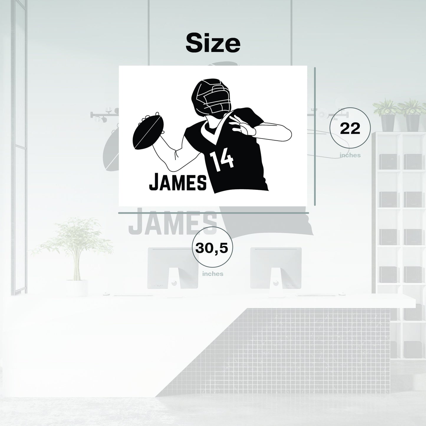 Football Player With Personalized Name and Number Wall Decal