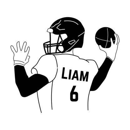 Football Player Throwing Ball Wall Sticker - Customize Player Name and Number - Teen Room Decor