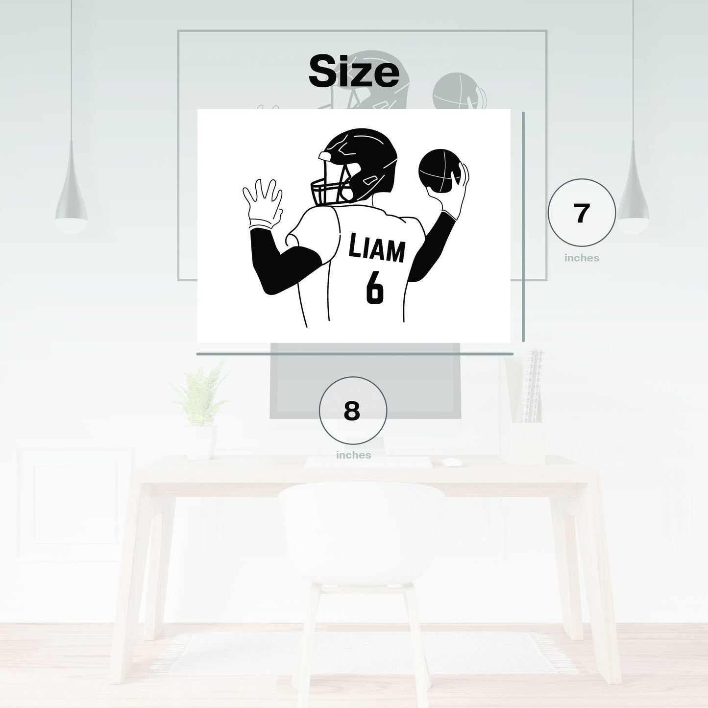 Football Player Throwing Ball Wall Sticker - Customize Player Name and Number - Teen Room Decor