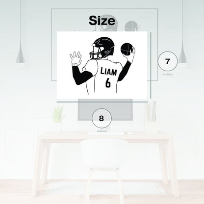 Football Player Throwing Ball Wall Sticker - Customize Player Name and Number - Teen Room Decor