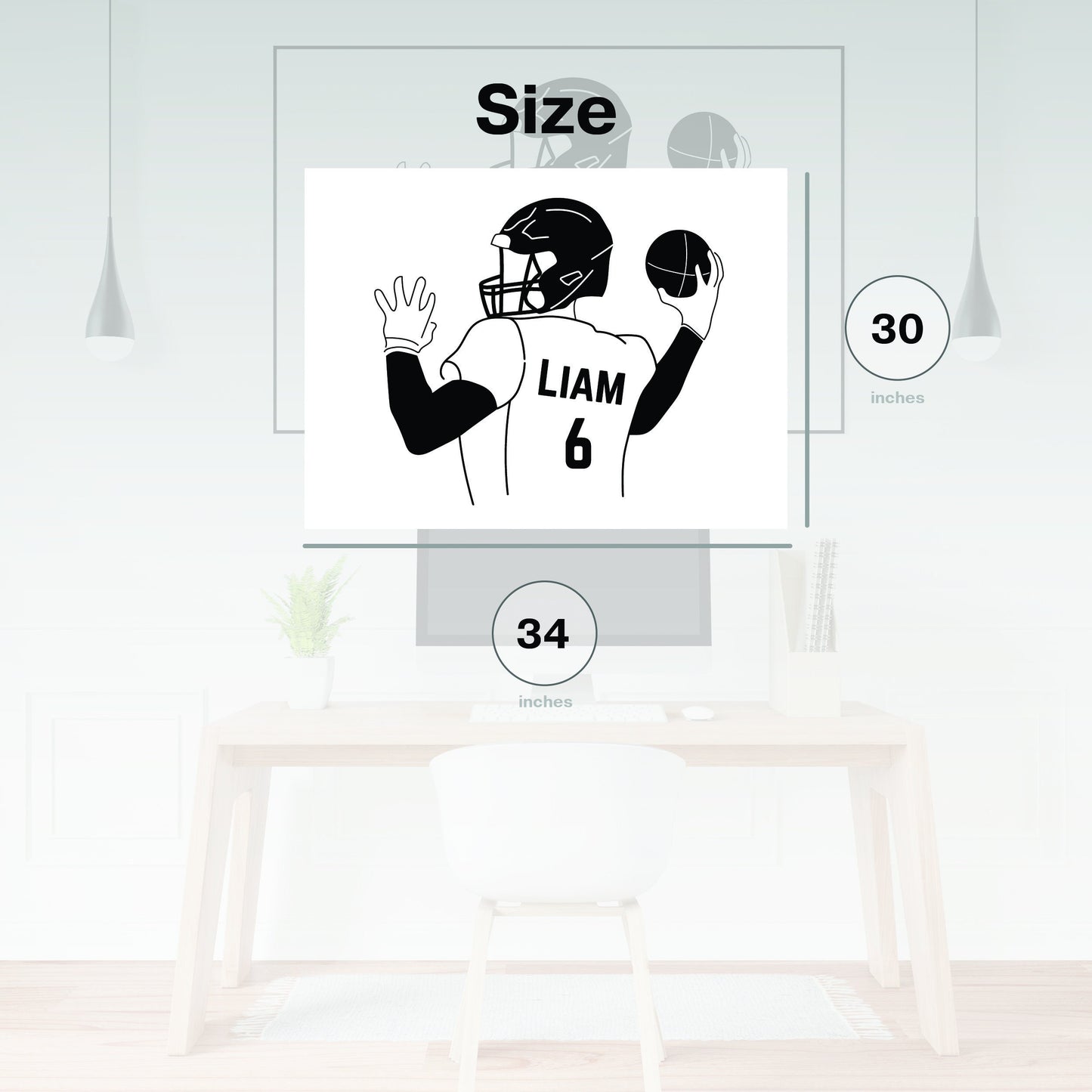 Football Player Throwing Ball Wall Sticker - Customize Player Name and Number - Teen Room Decor