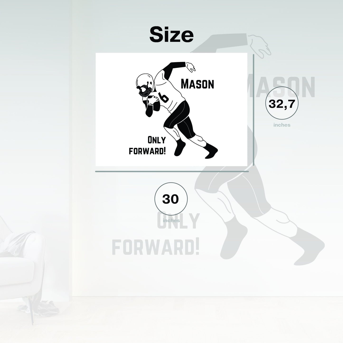 Running Football Player Name Decal - Customize Player Name & Number - Teens Room Decor