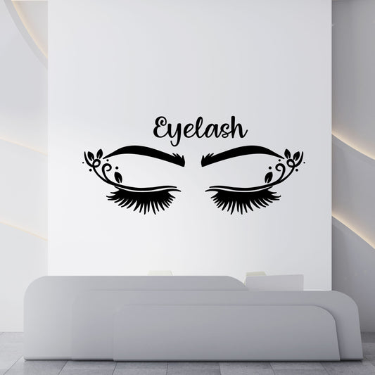 Beautiful Closed Eyes Vinyl Decal with Custom Text - Wall Decal Beauty Salon, Makeup Salon - Girls Room Decor Decal with Name Customization