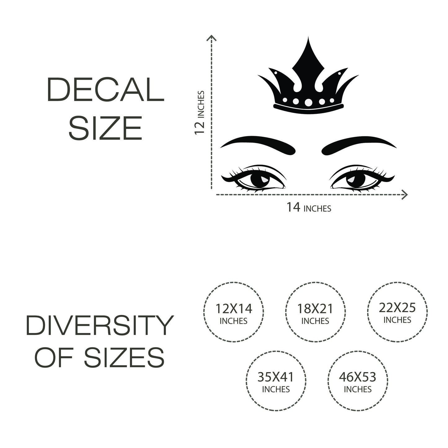 Wall Decal Vinyl Eyes and Crown - Vinyl Sticker Great for Makeup Area, Spa, Removable Sticker