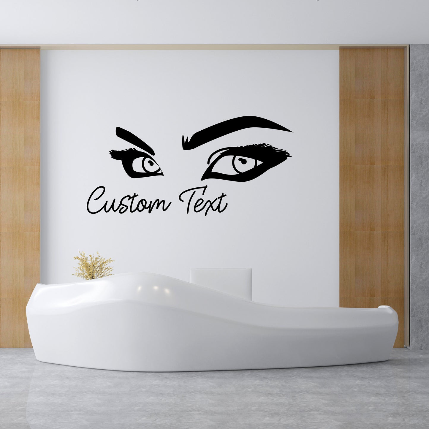 Wall Sticker Stylish Women's Pretty Eyes with Customize Text or Own Name - Decor Sticker for Bedroom, Girl's Room, Makeup Area - Wall Decal