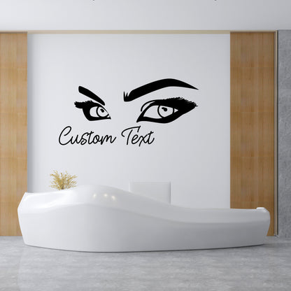 Wall Sticker Stylish Women's Pretty Eyes with Customize Text or Own Name - Decor Sticker for Bedroom, Girl's Room, Makeup Area - Wall Decal