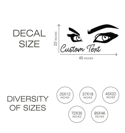 Wall Sticker Stylish Women's Pretty Eyes with Customize Text or Own Name - Decor Sticker for Bedroom, Makeup
