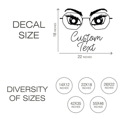 Wall Decal Eyes in Glasses with customizable text - Vinyl Stickers for Home, Beauty Elephant, Optics Store - Trendy decal for girls room