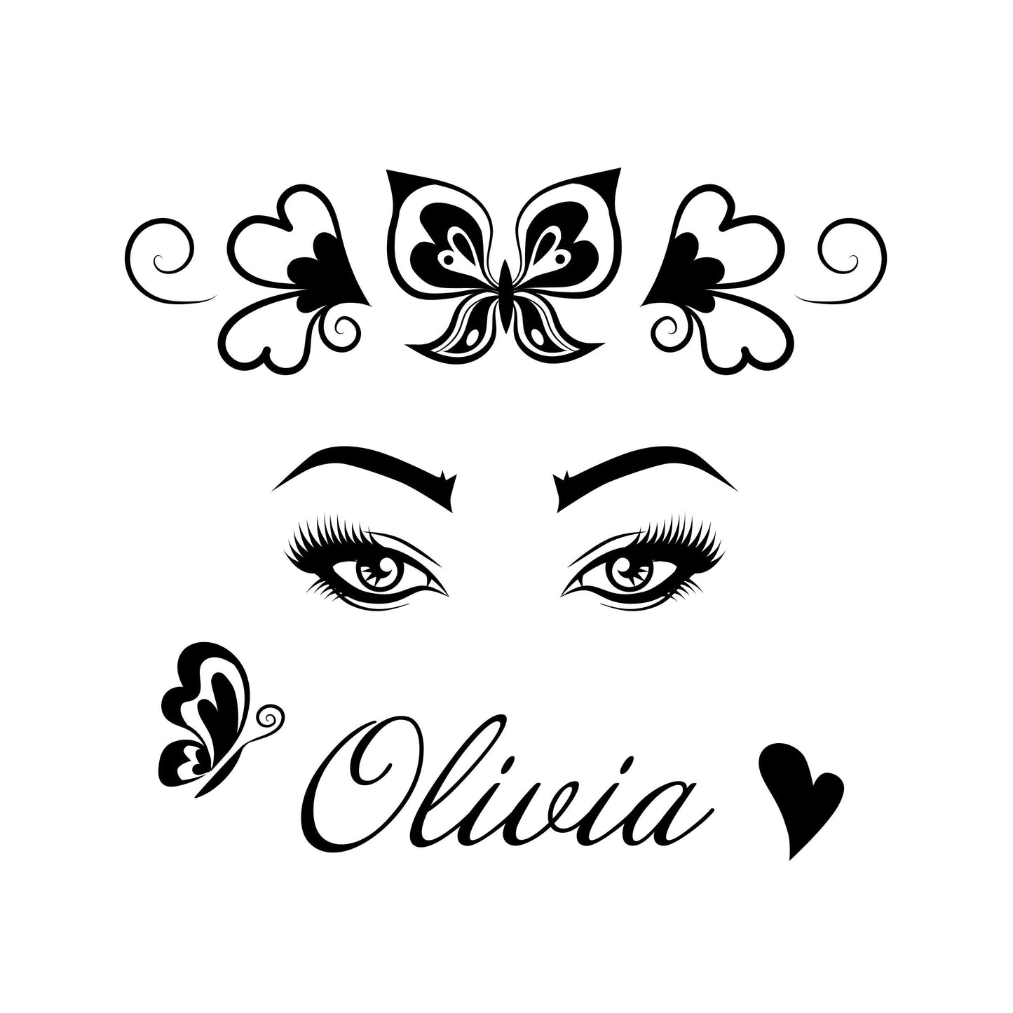 Personalized Decal Eyes with Butterflies and Alias Name - Vinyl Sticker for Women Girls - Decor Sticker For Spa - Beauty Salon