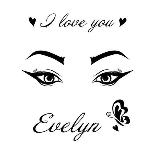 Beautiful Eyes Vinyl Sticker with I Love You and Your Name - Great for Girls Room, Women's Room,Bedroom, Beauty Salon - Stylish decal design