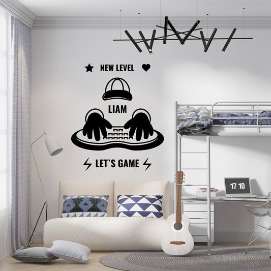 Wall Sticker For Boys - New Level Personalized Name Wall Decal - Room Decor - Decorations For Home Boys - Game Style Vinyl Wall Sticker