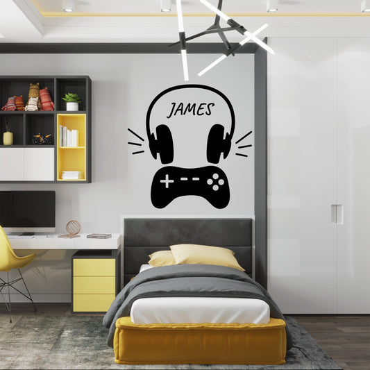 Personalized Sticker For Wall - Video Game Wall Decal - Gaming Wall Decor - Headphones Wall Vinyl Decal - Personalized Gifts Kids Bedroom