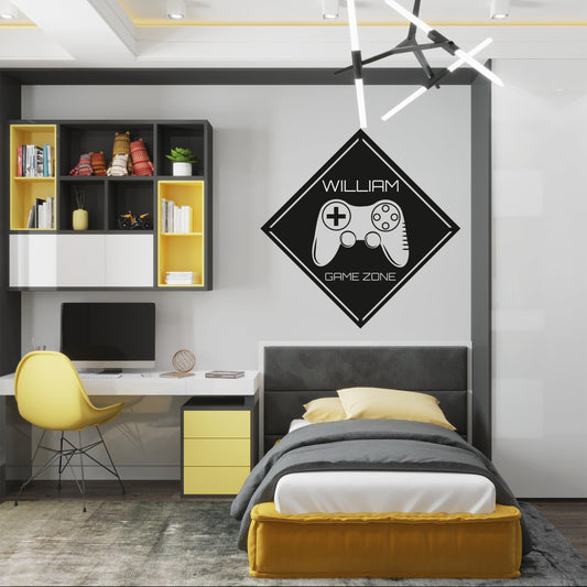 Vinyl Decal - Game Zone Sign with Name for Teenager Room - Boys and Girls Room Door Wall Decor - Create your own Player Decal