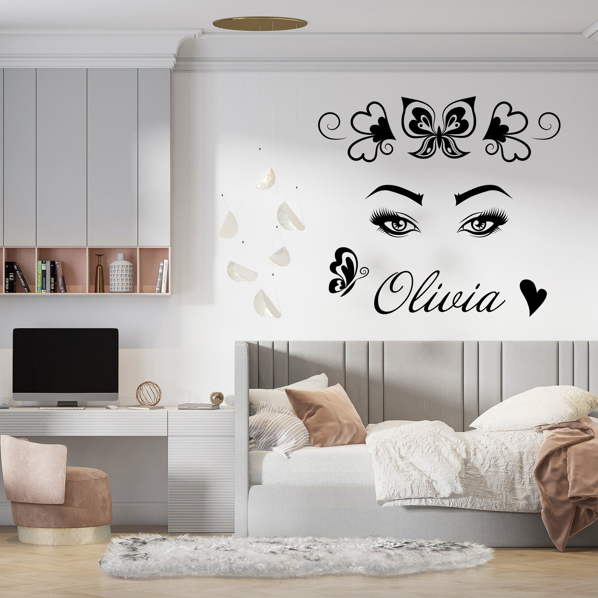 Personalized Decal Eyes with Butterflies and Alias Name - Vinyl Sticker for Women Girls - Decor Sticker For Spa - Beauty Salon