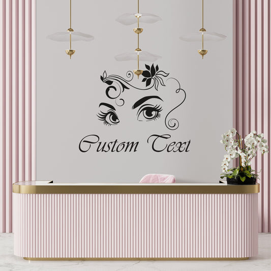 Wall Decal Beautiful Eyes with an attractive pattern and Customization of your own Text - Vinyl Sticker for Wall Decor Bedroom, Beauty Salon