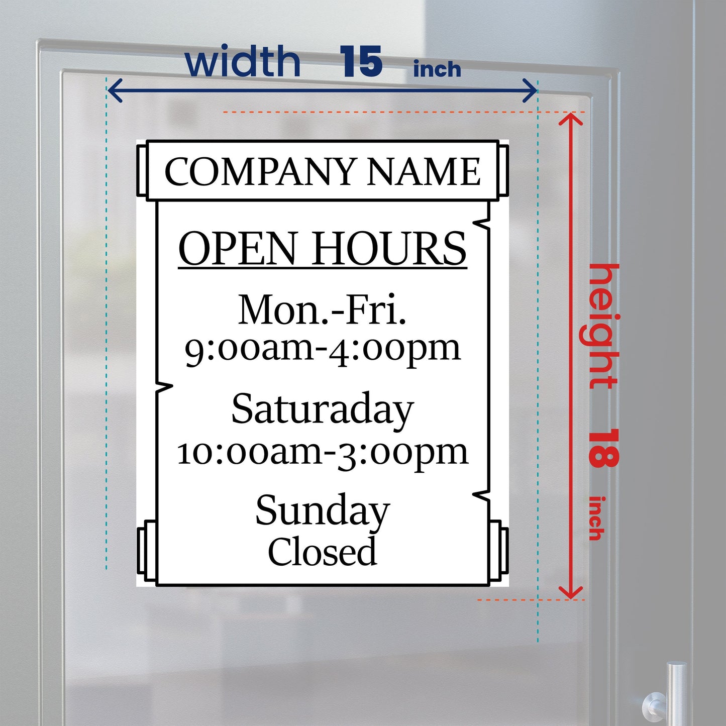 Business Hours Window Decal - Custom Company Name and Business Hours Door Sign Decal