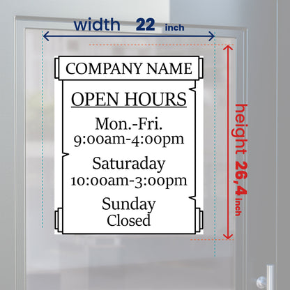 Business Hours Window Decal - Custom Company Name and Business Hours Door Sign Decal