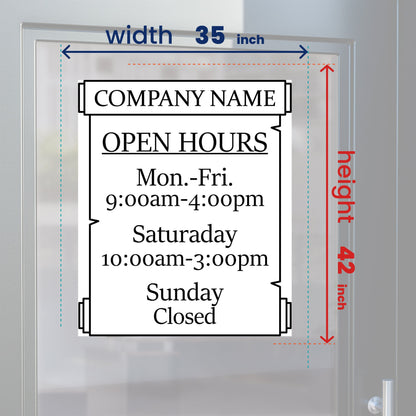 Business Hours Window Decal - Custom Company Name and Business Hours Door Sign Decal