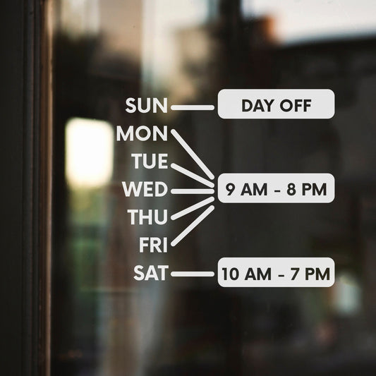 Storefront Hours Sticker - Business Day Off Window Decals - Business Hour Decal Vinyl - Open Hour Graphic Sticker for Windows