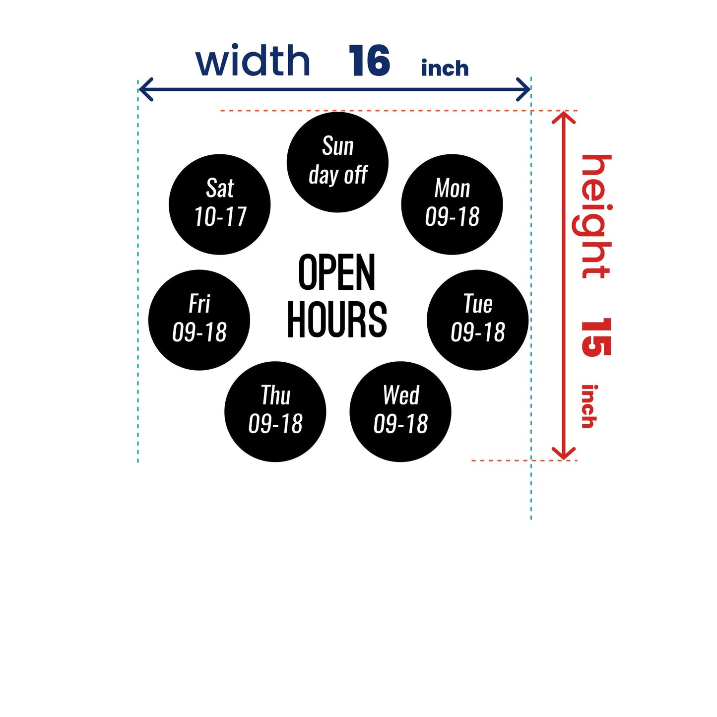 Open Hours Vinyl Sticker - Circles Business Store Hours Decal for Window - Store Business Hours - Modern Business Logos