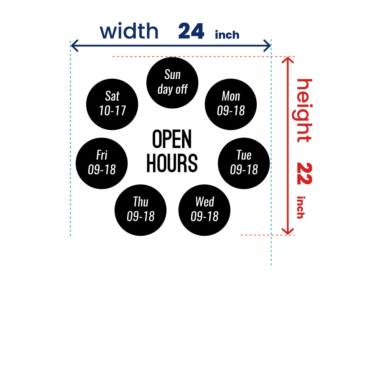 Open Hours Vinyl Sticker - Circles Business Store Hours Decal for Window - Store Business Hours - Modern Business Logos