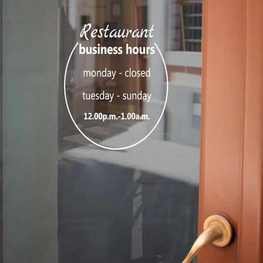Vinyl Stickers - Restaurant Hours Window Sticker - Business Hours Window Lettering Vinyl - Hours of Operation - Customized Door Signs