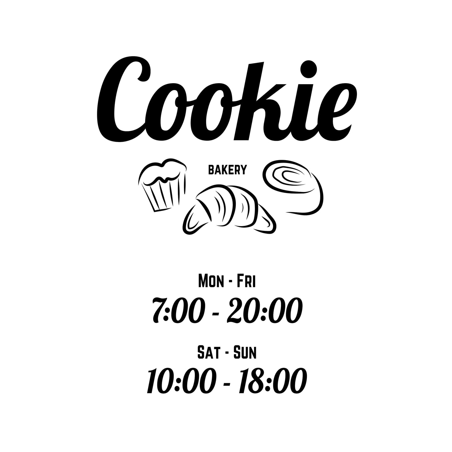 Business Hours Decal - Opening Time for Cookie Shop - Window Glass Time Poster Stickers - Custom Bakery Business Logo Decals