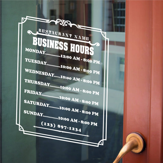 Hours Decal - Business Restaurant Hours Decal - Custom Storefront Decal - Business Restaurant Hours - Restaurant Hours of Operation Decal