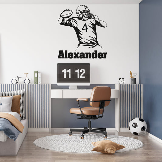 Vinyl Wall Sticker With Football Player - Custom Player Wall Decal - Choose Your Name and Number Player on th Decal - Quality Trend Decor